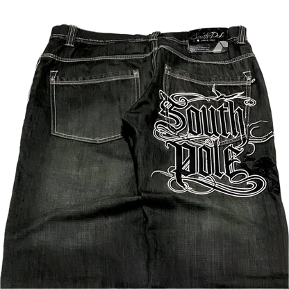 Southpole Women'S Jeans Y2K New Harajuku Hip-Hop Black Pants Washed and Ground White Baggy Jeans Gothic Wide Pants Streetwear