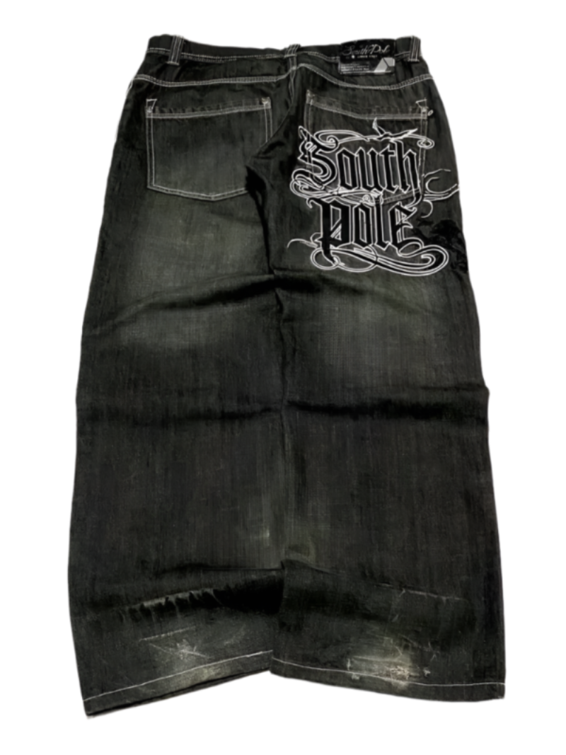 Southpole Women'S Jeans Y2K New Harajuku Hip-Hop Black Pants Washed and Ground White Baggy Jeans Gothic Wide Pants Streetwear