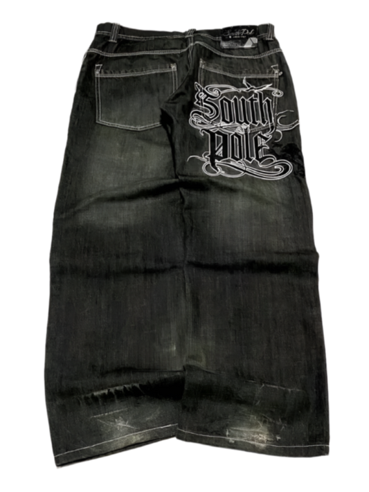 Southpole Women'S Jeans Y2K New Harajuku Hip-Hop Black Pants Washed and Ground White Baggy Jeans Gothic Wide Pants Streetwear